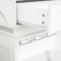 Modern Bar Table with 4-in-1 Extendable Pull-Out Table and Lockable Wheels, Kitchen Island with Adjustable Shelf, 82.5" L x 32.5" W x 28" H, White(m-12)