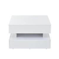 Lift-Top Coffee Table with App-Controlled LED Lighting and Liftable Top, Compact Center Table with 2 Drawers, 25.5" L x 25.5" W x 15" H, White(m-13)