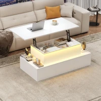 Sleek Lift-Top Coffee Table with Hydraulic Lift and App-Controlled LED Lighting, Versatile Center Table with Hidden Storage, 39.5" L x 19.5" W x 15.5" H, White(m-7)