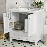 30" Bathroom Vanity with Single Sink, Solid Wood Frame, Multifunctional Storage Cabinet with Soft-Close Doors, 30" L x 18.5" W x 34" H, White(m-2)