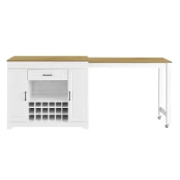 Expandable Bar Table with Adjustable Shelves and Rear Casters, Versatile Kitchen Counter with 2 Doors, 87.5″ L x 19.5″ W x 36″ H, White+Natural(m-2)