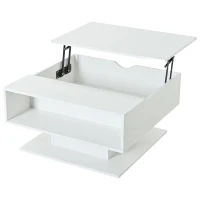 Hydraulic Lift Coffee Table with App-Controlled LED Lighting, Versatile Center Table with Hidden Storage, 29.5" L x 31.5" W x 21" H, White(m-9)