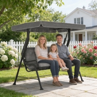 Outsunny 3-Person Patio Swing Chair with Canopy 3 Seater Porch Swing for Garden, Backyard, Poolside, Light Grey