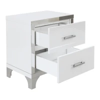 Elegant High-Gloss Nightstand with Metal Handles and Legs, Mirrored Bedside Table for Bedrooms or Apartments, 22.5'' L x 15.5'' W x 23.5'' H, White(m-8)