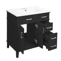 Free-Standing Bathroom Vanity with Ceramic Undermount/Drop-In Sink, Modern Storage Cabinet for Small Condos, 30'' L x 18'' W x 34'' H, Black(m-15)
