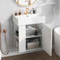 Modern Floating Bathroom Vanity with Ceramic Basin and Side Storage, Cabinet with Rose Gold Handle, 21.5" L x 12" W x 26.5" H, White(m-10)