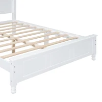 Full Size Wood Platform Bed with Wood-Finished Headboard, Retro-Style Bed Frame for Modern Condos, 80'' L x 56'' W x 43.5'' H, White(m-6)