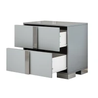 Stylish Nightstand with Relaxed Grey Finish and Slim Metal Feet, Space-Saving Bedside Table for Small Apartmentst, 23.5'' L x 15.5'' W x 21.5'' H, Gray(m-6)