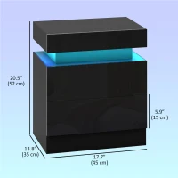 HOMCOM Nightstand Set of 2, End Side Tables with LED Lights, Bedside Tables with 2 Drawers, for Bedroom, Black(m-3)