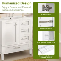 Solid Bathroom Vanity with Single Sink & Built-In Door Shelves, Free-Standing Cabinet with Partitioned Drawer, 30'' L x 18.5'' W x 34'' H, Black(m-7)