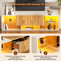 3-Tier TV Stand with App-Controlled LED Lighting and Glass Shelves, Sturdy TV Cabinet with 2 Drawers, 63" L x 15.5" W x 16.5" H, White+Natural(m-5)