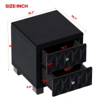 Velvet Nightstand with 2 Roomy Drawers and Crystal Handles, Solid Beside Table for Condos and City Homes, 18'' L x 18'' W x 20'' H, Black(m-3)