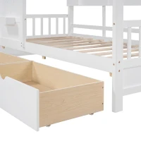 Kids Twin Size House Bed with 2 Storage Drawers and Rear Shelf, House-Style Kids Bed Frame with Plywood and MDF, 78'' L x 42.5'' W x 72'' H, White(m-5)