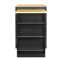 Practical Bar Table with Extendable Rolling Foldable Top, Solid Kitchen Island with Double-Sided Drawers, 82.5" L x 27.5" W x 38.5" H, Black+Natural(m-11)