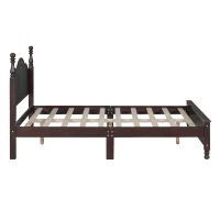 Full Size Wood Platform Bed with Wood-finished Headboard, Dark Walnut Bed Frame with Pine and MDF Construction, 80'' L x 56'' W x 43.5'' H, Walnut(m-7)