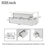 Sleek Lift-Top Coffee Table with Hydraulic Lift and App-Controlled LED Lighting, Versatile Center Table with Hidden Storage, 39.5" L x 19.5" W x 15.5" H, White(m-3)
