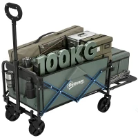 Outsunny Wagon Cart Foldable, Collapsible Wagon Cart with Removable Liner, Handle, Wheels, 72L & 198 LBS Capacity, Green(m-11)