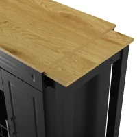 Expandable Bar Table with Adjustable Shelves and Rear Casters, Versatile Kitchen Counter with 2 Doors, 87.5″ L x 19.5″ W x 36″ H, Black+Natural(m-10)