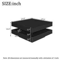 Square High-Gloss Coffee Table with App-Controlled LED Lighting, Modern Center Table with Double-Layer Storage, 27.5" L x 27.5" W x 14" H, Black(m-3)