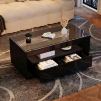 High-Gloss Coffee Table with App-Controlled RGB LED Strip, Spacious Center Table with Open Double-Layer Storage, 39.5" L x 19.5" W x 15.5" H, Black(m-1)