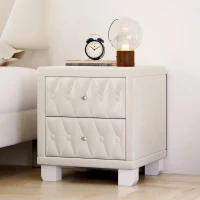 Elegant Velvet Nightstand with Button‑Tufting and Sparkling Crystal Knob, Solid Bedside Table with Generous Storage, 18'' L x 18'' W x 20'' H, Beige(m-5)