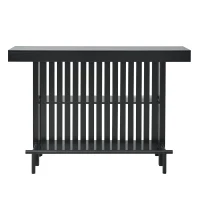 3-In-1 Dining Table with Marble-Grain MDF Top, Space-Saving Bar Table with Metal Footrest, 63" L x 15.5" W x 41" H, Black(m-2)