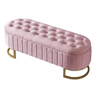 Upholstered Velvet Storage Ottoman with High-Resilience Foam Seat, Button-Tufted Storage Bench with Hidden Storage, 47'' L x 15.5'' W x 16.5'' H, Pink(m-8)
