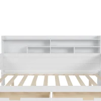 Full Size Daybed with 2 Large Drawers and Built-In Study Desk, Space-Saving Guest Bed with Side Storage Shelves, 91.5'' L x 65'' W x 45'' H, Antique White(m-7)