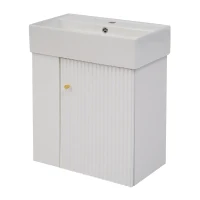 Modern Floating Bathroom Vanity with Ceramic Basin and Side Storage, Cabinet with Rose Gold Handle, 21.5" L x 12" W x 26.5" H, White(m-15)