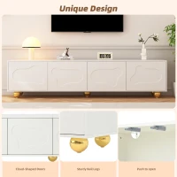 Cloud-Shaped TV Cabinet with 2 Cabinets (4 Doors) and 5 Support Legs, Spacious TV Stand with Ample Storage, 65" L x 15.5" W x 17.5" H, White(m-5)