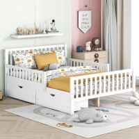 Full Size Wood Platform Bed with 2 Under-Bed Storage Drawers, Solid Bed Frame with Guardrails on Both Sides, 77.5'' L x 57.5'' W x 34.5'' H, White(m-1)