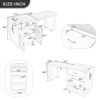 Practical Bar Table with Extendable Rolling Foldable Top, Solid Kitchen Island with Double-Sided Drawers, 82.5" L x 27.5" W x 38.5" H, White+Natural(m-3)