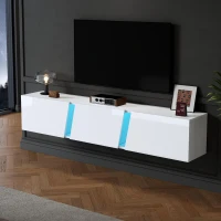 Wall-Mounted TV Stand with App-Controlled LED, Space-Saving TV Cabinet with Translucent Acrylic Panel, 65" L x 13.5" W x 12" H, White(m-1)