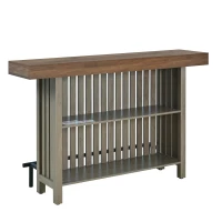 3-In-1 Dining Table with Marble-Grain MDF Top, Space-Saving Bar Table with Metal Footrest, 63" L x 15.5" W x 41" H, Grey(m-15)