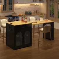 Practical Bar Table with Extendable Rolling Foldable Top, Solid Kitchen Island with Double-Sided Drawers, 82.5" L x 27.5" W x 38.5" H, Black+Natural(m-1)