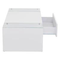 High-Gloss Coffee Table with Tempered Glass Storage, Compact Center Table with Semi-Open Shelf, 39.5″ L x 19.5″ W x 12″ H, White(m-13)