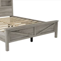 3-Piece Full Size Bedroom Set with Storage Headboard, Farmhouse Platform Bed Set with Charging Station, 83.5" L X 56.5" W X 40.5'' H, Antique Gray(m-12)