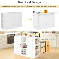 Counter-Height Kitchen Island with Built-In Power Outlet, Versatile Center Island with Wine Stemware Holder, 47" L x 15.5" W x 34.5" H, White(m-5)