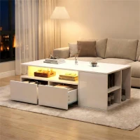 High-Gloss LED Coffee Table with App-Controlled Colour Light Strip, Functional Center Table with Open Storage, 39.5" L x 19.5" W x 13.5" H, White(m-1)