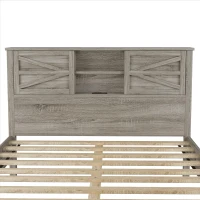 3-Piece Queen Bedroom Set with Sliding Door Storage Headboard, Rustic Platform Bed Set with Built-In Socket, 88.5'' L X 62.5'' W X 40.5" H, Antique Gray(m-11)