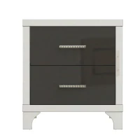 Elegant High Gloss Nightstand with Mirrored Front and 2 Drawers, Stylish Bedside Table for Large Bedrooms, 22.5'' L x 15.5'' W x 23.5'' H, Black(m-2)