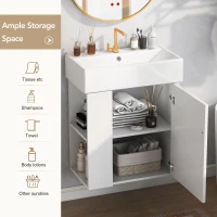 Modern Floating Bathroom Vanity with Ceramic Basin and Side Storage, Cabinet with Rose Gold Handle, 21.5" L x 12" W x 26.5" H, White(m-6)