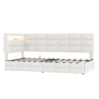 Upholstered Twin-Size Daybed with 2 Drawers and Charging Station, Multi-Functional Guest Bed with Storage Headboard, 77.5'' L x 39'' W x 35'' H, Beige(m-8)