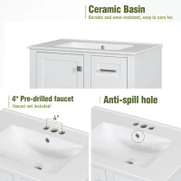 Modern Bathroom Vanity with Sink Combo, Solid Wood Frame, Cabinet with Soft-Close Door and 3 Drawers, 30" L x 18" W x 34" H, White(m-7)
