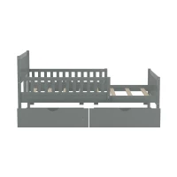Twin Wood Platform Bed with 8 Slats & 2 Large Under-Bed Drawers, Solid Bed Frame for Children’s Rooms, 77.5'' L x 42'' W x 34.5'' H, Grey(m-8)