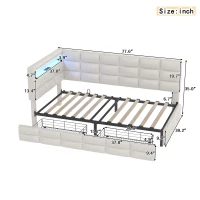 Upholstered Twin-Size Daybed with 2 Drawers and Charging Station, Multi-Functional Guest Bed with Storage Headboard, 77.5'' L x 39'' W x 35'' H, Beige(m-3)