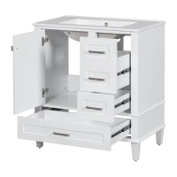 Modern Bathroom Vanity with Sink Combo, Solid Wood Frame, Cabinet with Soft-Close Door and 3 Drawers, 30" L x 18" W x 34" H, White(m-13)