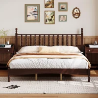 King-Size Wood Platform Bed with Gourd-Shaped Headboard, Sturdy Wooden Frame for Classic or Eclectic Interior, 84.5'' L x 79'' W x 45'' H, Walnut(m-4)