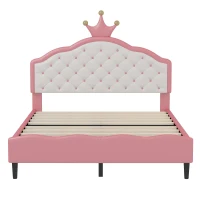 Full Size Princess Platform Bed with Crown-Tufted Headboard, Sturdy Bed Frame for Kid-Friendly Bedrooms, 77.5'' L x 56'' W x 48.5'' H, Pink(m-2)