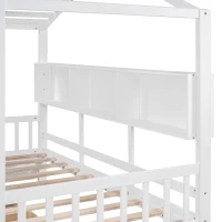 Kids Twin Size House Bed with 2 Storage Drawers and Rear Shelf, House-Style Kids Bed Frame with Plywood and MDF, 78'' L x 42.5'' W x 72'' H, White(m-8)